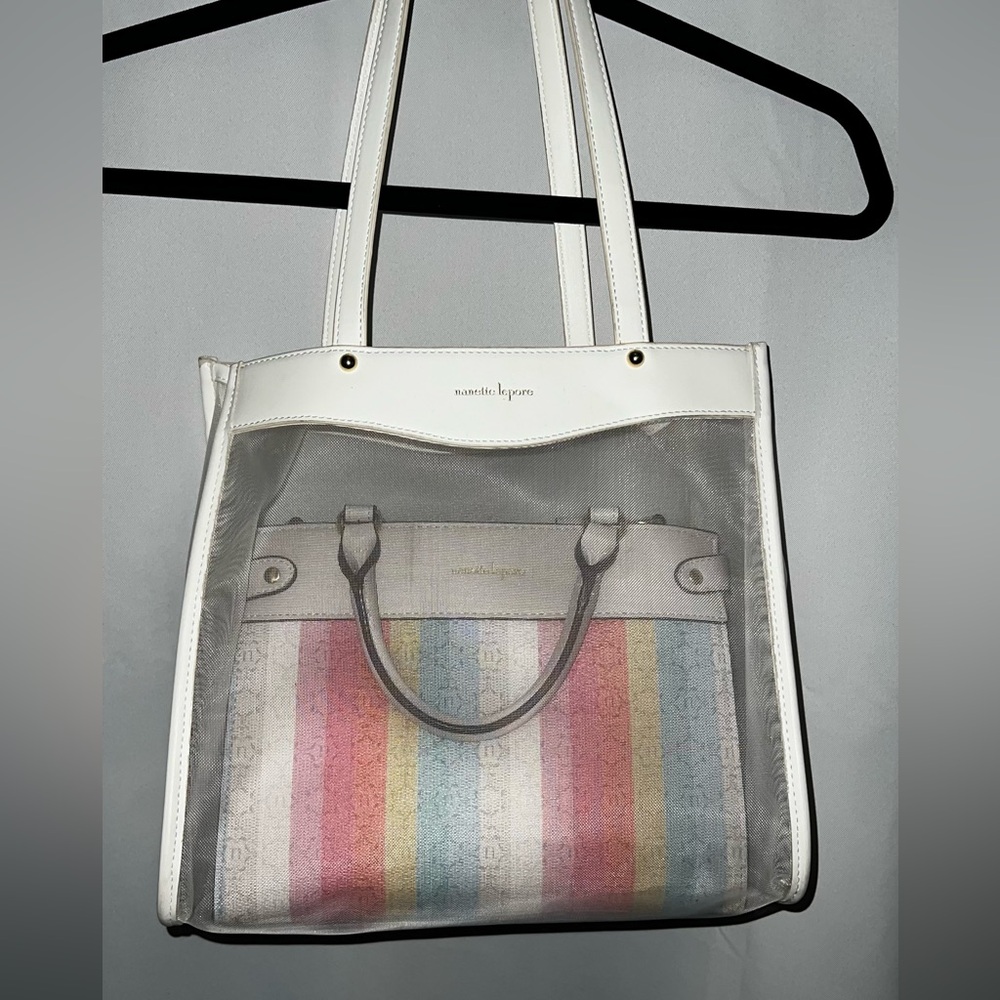 Nanette Lepore Logo Stripe Satchel In Mesh Tote